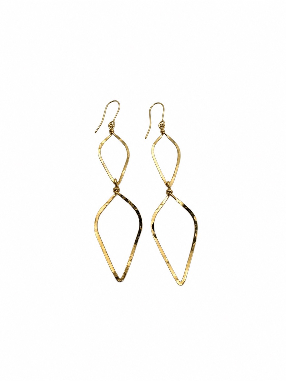 #70 Gold Handmade Hammered Double Leaf Dangle Earring